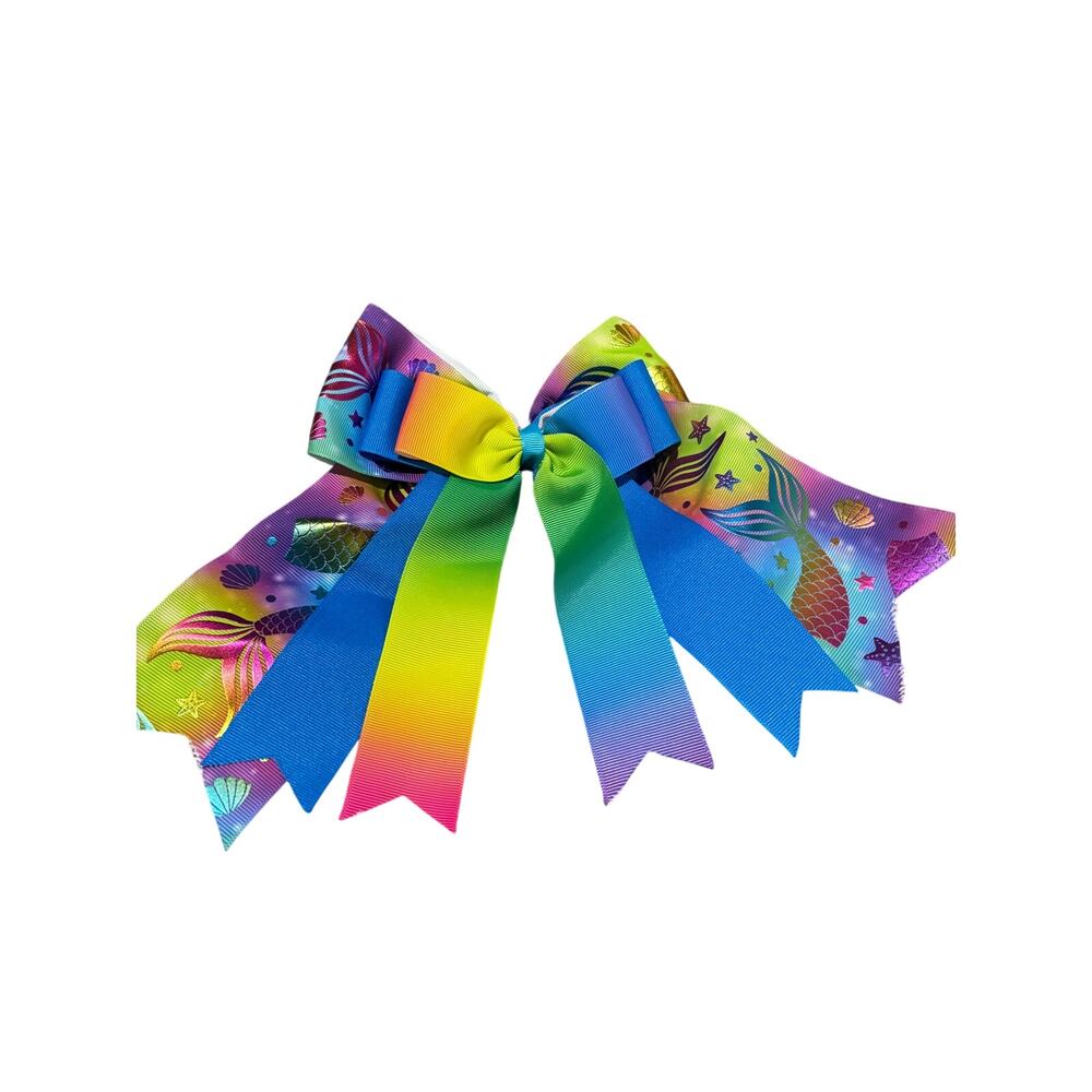 Jumbo multicolored rainbow mermaid big elastic hair band bow nwot